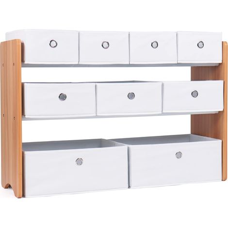 Étagère pour Enfants, étagère et Organisateur de Jouets en Bois, 9 bacs en Tissu, Bois Naturel/Blanc (1/5)