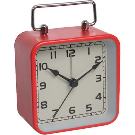 Petit réveil carré en métal, réveil de bureau silencieux, réveil à quartz lumineux pour étudiants, rouge (1/5)