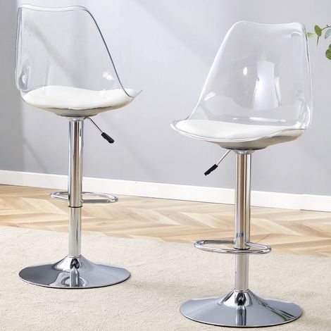 Lot 2 tabourets de bar 100-110 cm pu transparent, dossier ergonomique, rotation 360°, style moderne (1/5)