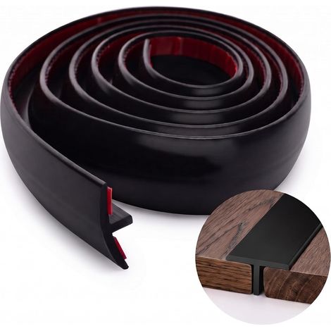Profilé de transition en T autocollant 3 m  Barre de seuil de porte en silicone - 3 m x 19,5 mm - Autocollante - Noir (1/5)