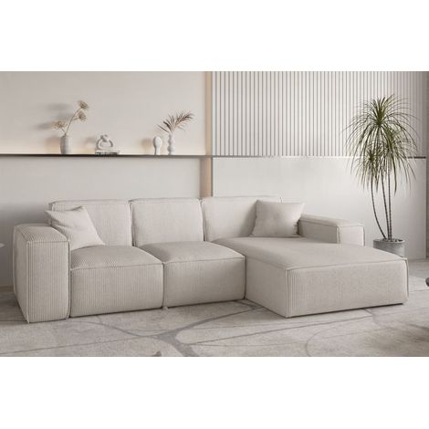 Ecksofa Designersofa CELES PREMIUM in Stoff Scala Hellbeige Ottomane Rechts (1/4)