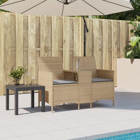 Canapé de jardin 2 places avec table et coussins résine tressée (1/5)