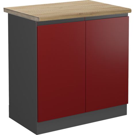 Meuble bas sous-évier R-Line, Rouge, 80 cm , PT Chêne, Vicco
