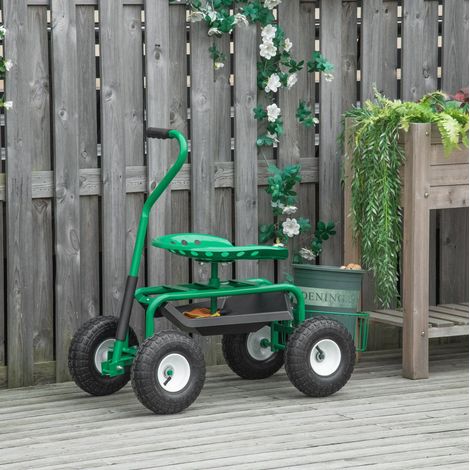Carro jardín con asiento giratorio, altura regulable, cesta de almacenaje, 150 kg, verde HAVRYA (1/5)