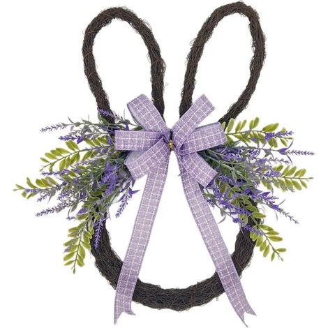 Ghirlanda pasquale a forma di coniglietto per la porta, decorata con lavanda. (1/5)
