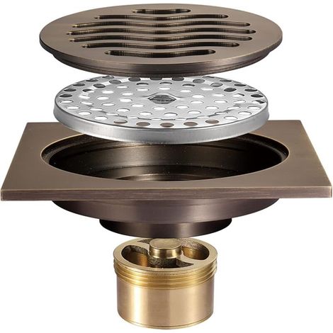 Drain de Douche 100x100mm Siphon de Sol Carré Laiton Caniveau de Douche Anti-Odeur Drain de Plancher pour Salle de Bain-Crezuo