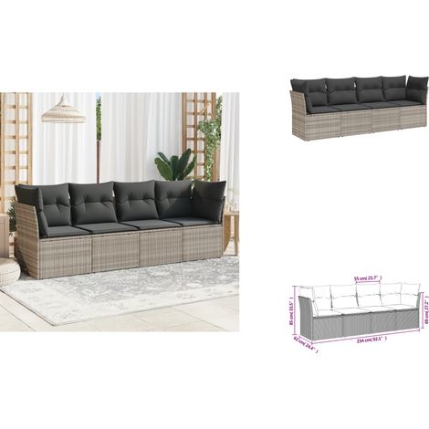 4-tlg. Garten-Sofagarnitur mit Kissen Hellgrau Poly Rattan - Garten Sofagarnitur - Garten Sofagarnituren - Outdoor Sofagarnitur - Sofagarnitur Terrasse (1/3)