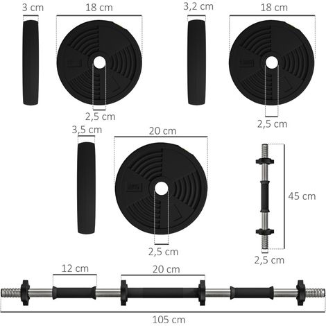 Set de mancuernas y barra 2 en 1 ajustable 20 kg OKMYHOME (1/2)