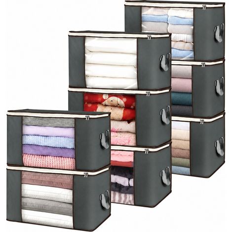 Sac de rangement pour vêtements en tissu non tissé, boîte de rangement grande capacité pour couettes, très grande et épaisse (90 L x 8 pièces) (1/5)