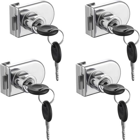Serrure de Porte en Verre, 4 pièces Serrures à Came, Verrouillage de Sécurité de la Vitrine de l'armoire de Porte en Verre pour Porte en Verre de 5-8 mm Sans Perçage ( avec 8 clés) (1/5)