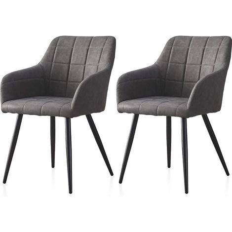 Lot de 2 Chaise de Salle à Manger Chaise de Cuisine rembourrée en métal Pied, Faux Cuir Chaises, Gris clair (1/5)