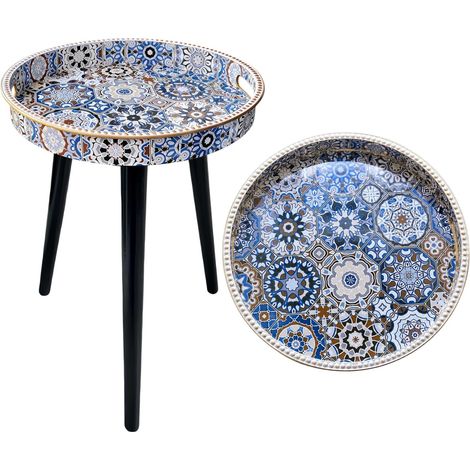 Table d'appoint avec plateau amovible – Petite table d'appoint légère et portable pour salon, table de chevet, coin de lecture, motif léopard vert, plateau de 33 cm (bohème) (1/5)