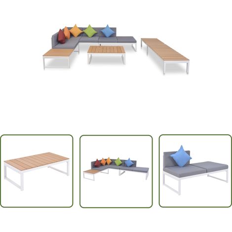 The Living Store Salon de jardin 5 pcs avec coussins Aluminium et WPC - Salon De Jardin - Meubles De Jardin - Ensemble Salon - Canapé D'angle - Chaise Longue (1/5)