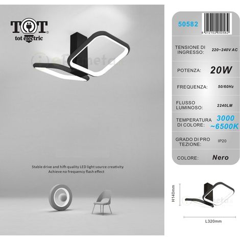 Plafoniera led 20w quadrato nero bianco oro design moderno lampadario da soffitto luce fredda calda Nero