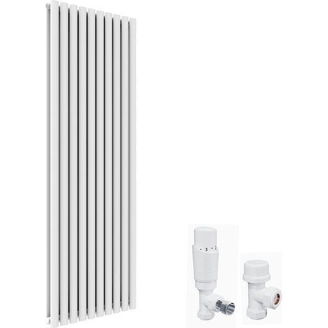 ELEGANT 1800 x 590 mm Vertical Column Designer Radiator Double Oval Panel White Central Heating Radiators + White Thermostatic Radiator Valves (1/5)