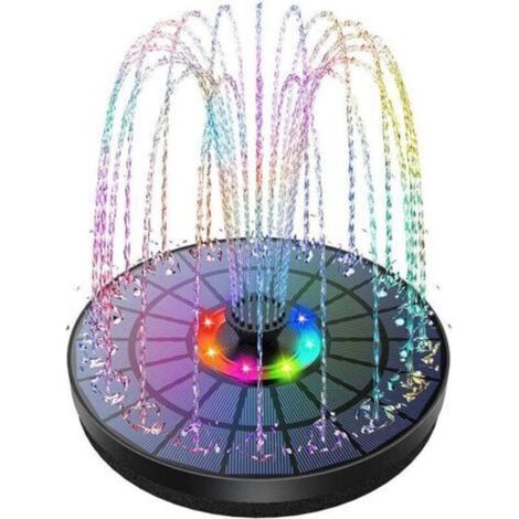 LED Fontaine Solaire Extérieure Flottante 3W Pompe Bassin Solaire avec Batterie, Lumières Colorées LED et 7 Buses, pour Exterieur Ja-- (1/5)