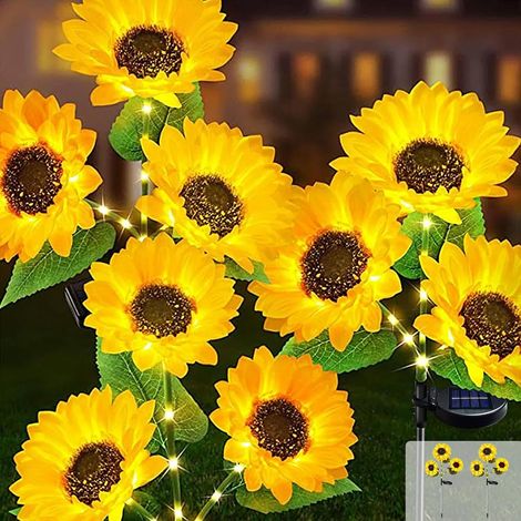 2 Paquets Solaires Extérieures Fleur Tournesol Lampe Artificielles 2 Modes Lampes Solaires de Jardin Extérieur Etanche Lumière Solaire pour Jardin Terrasse Mariage Décoration de Noël (1/5)