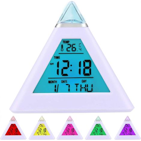 Réveil Horloge Digitale Pyramide avec 7 LED aux Couleurs changeantes (1/5)