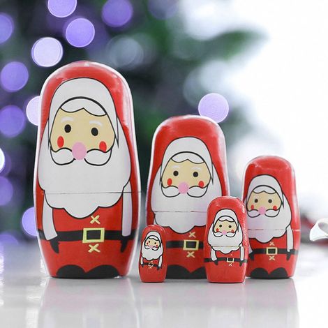 5-teiliges Set handbemalter, niedlicher Matrjoschka-Puppen aus Holz, russische Schachtelpuppen, Weihnachtsdekoration (kleiner Weihnachtsmann) (1/5)