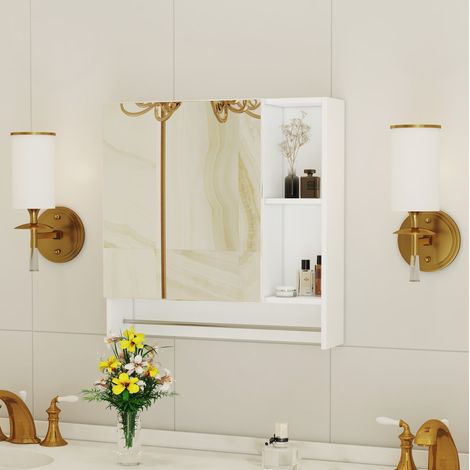 Mueble espejo para baño 55x15,2x56 cm en MDF blanco, con almacenamiento mural, moderno FloraGrace (1/5)