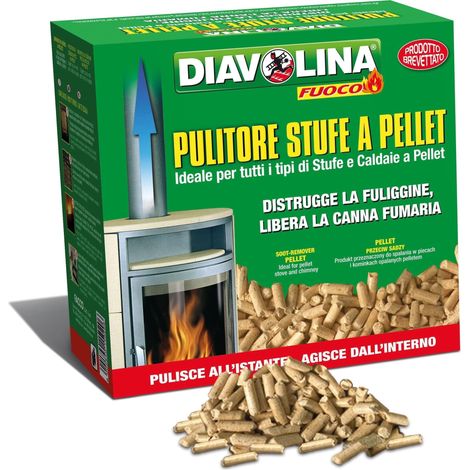DIAVOLINA PELLET SPAZZACAMINO PER STUFE CALDAIE A PELLET TOGLI FULIGGINE (1/4)
