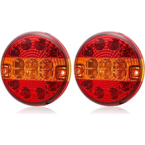 2 x Feu arrière rond LED 12V 24V, Feux de remorque led submersible pour tracteur agricole,caravane,éclairage phare remorque fourgon, feux hamburger camion 24V, Homologation ECE EMC (1/5)