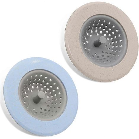 Lot de 2 crépines d'évier de cuisine en silicone, avec couvercle et panier (bleu et kaki) - fghj (1/5)
