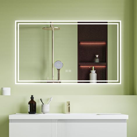 OCEAN Specchio da bagno 100x60cm con LED,Bluetooth,3 colori,Dimmerabile, Antiappannamento,Memoria,IP44, Vetro HD (1/5)