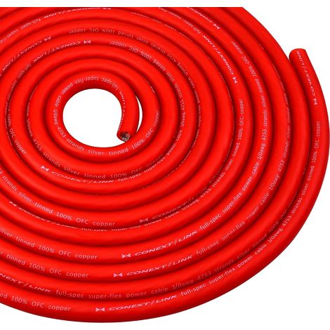 Câble d'alimentation de batterie de 7,6 m 1/0 AWG 0 GA - Fil de terre rouge givré en cuivre OFC (1/5)