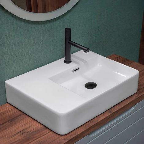 Lavabo da appoggio 60x43 con vasca a destra in ceramica lucida (1/5)