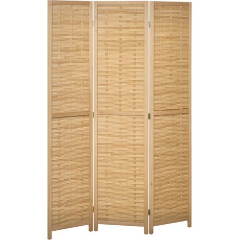 Paravent en bois - HOMCOM - 3 panneaux - 120 x 170 cm - séparateur de pièce pliable - en bambou - naturel clair
