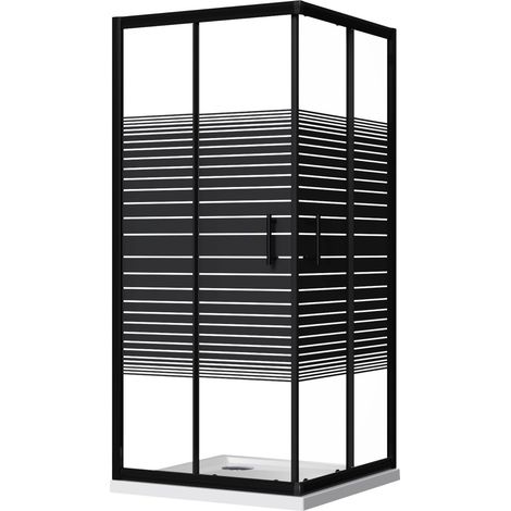Box Doccia Angolare 2 Ante Scorrevoli 80x80 cm in Cristallo 6 mm H185cm Profilo Nero (1/5)
