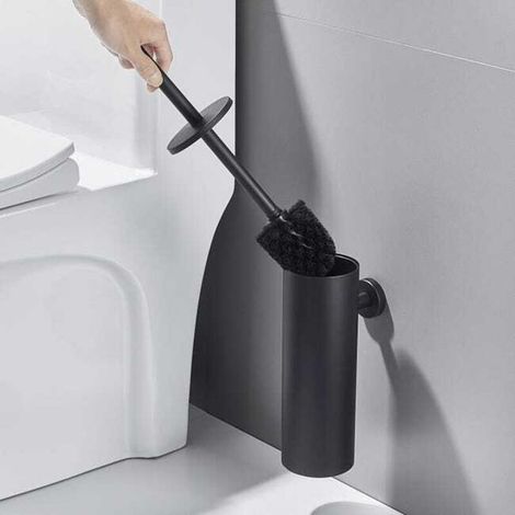 Brosse Toilettes WC Suspendu Noir avec Support Brosse Balai Toilette Acier INOX à Manche Long Brosse Toilette Antibactérienne avec Support,EU Modèle (1/5)