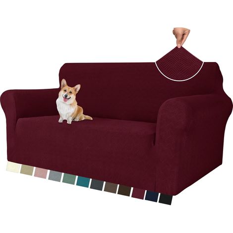 AMXCNOY Housse de canapé 2 places extensible - universelle stretch élastique, Rouge