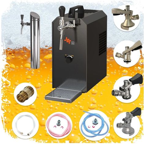 Untertheken Komplett Set - Zapfanlage, Bierzapfanlage JET 30K Bierkoffer mit Luftpumpe Durchlaufkühler 1-leitig Trockenkühler, bis zu 35 Liter/h, Zapfkopf: Set alle Zapfköpfe (1/5)
