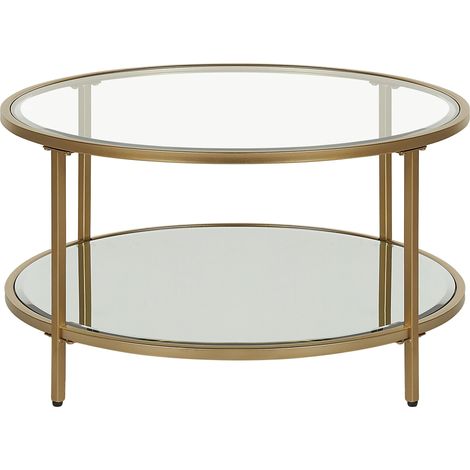 Table à Café Moderne Ronde Dorée à Plateau en Verre ø 70 cm Cadre en Acier Birney (1/5)