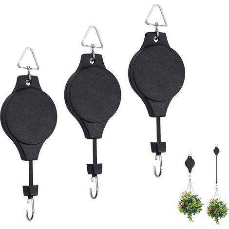 3 pièces Poulie rétractable pour plantes, crochet ajustable pour paniers de jardin, pots de fleurs et mangeoires d'oiseaux, panier suspendu (1/5)
