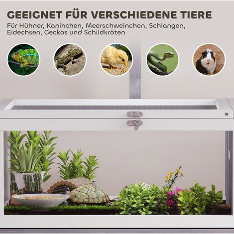 Enclos pour tortues en bois avec maison principale, fenêtres transparentes et couvercle, 104 x 53 x 82 cm, blanc et gris (1/5)