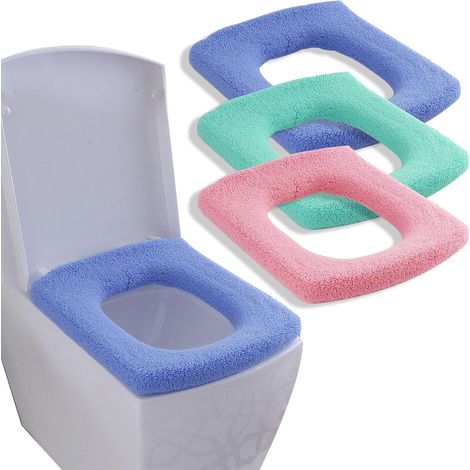 WC-Sitzbezug – 3er-Set – Stretch-Acrylstoff – Waschbar und weich – Fürs Badezimmer – Blau, Grün, Rosa (1/5)