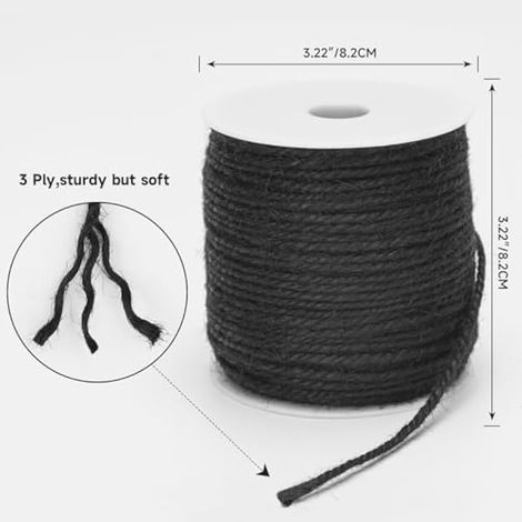 Corde de jute de 3 mm, 100 m de ficelle de jute noire, corde de chanvre, ficelle de chanvre naturelle pour le jardinage, le bricolage, l'emballage cadeau et la décoration (1/4)