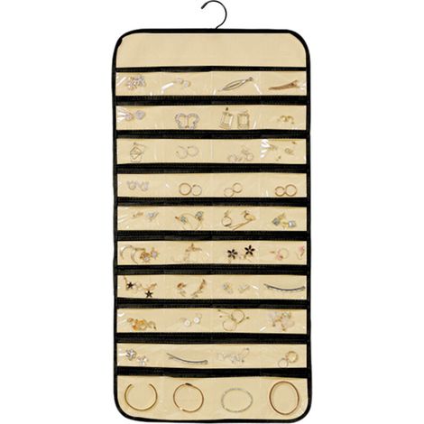 Bardusch - Roulette de rangement suspendue pour bijoux avec crochets métalliques, support double face pour boucles d'oreilles, colliers et bagues, à fixer dans un placard, au mur ou sur une porte. (1/5)