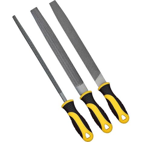 Ensemble de 3 limes en métal, 20 cm (8 pouces), limes professionnelles en acier au carbone, jaune et noir. (1/5)