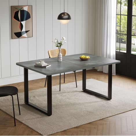 Mesa de comedor extensible 140/180/220 x 80 cm, 6 a 10 personas, MDF gris, OKMYHOME (1/5)