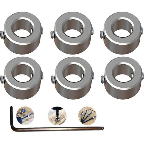 Butée de Profondeur de Foret, Butée de Profondeur Colliers Anneau Positionneur Durable Foret À Bois (ID:7mm, 6pcs), avec clé Hexagonale (1/4)