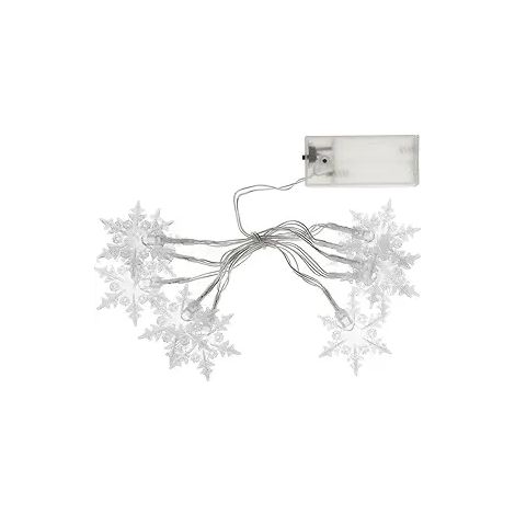 Guirlande Lumineuse Flocon De Neige - LED Blanc Chaud - Fonctionne Sur Piles - IP44 - Pour Décoration Intérieure Et Extérieure - 10 Pièces