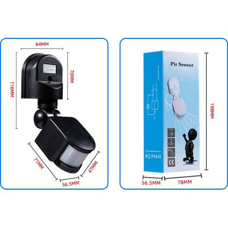 Détecteur de présence infrarouge intelligent mural et plafonnier, module interrupteur 220V, angle réglable, capteur de mouvement noir pour pièce, fixation murale et au plafond (1/5)