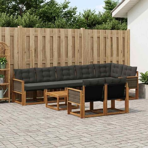vidaXL Ensemble de canapés d'extérieur 9 pcs Naturel et noir (1/5)