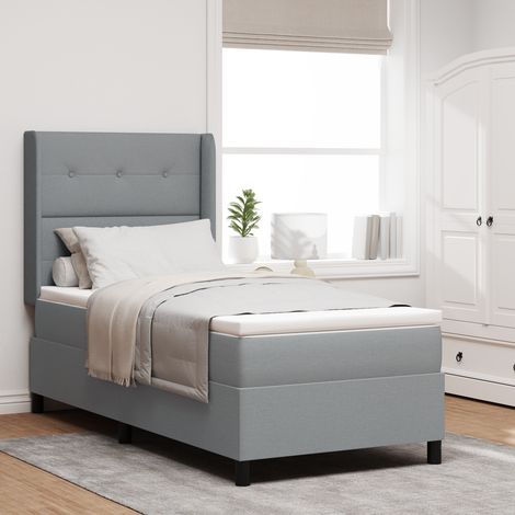 LED Box Spring Bed with Headboard Light Grey 90 x 190 cm Fabric vidaXL (1/5)
