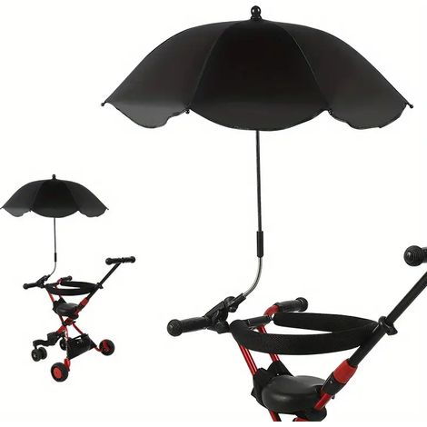Parasol para cochecito de bebé, sombrilla para coche de bebé, manténgase fresco y protegido con este paraguas ajustable para cochecito de verano, sombrilla negra (1/5)