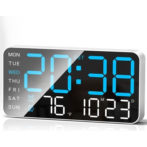 Horloge murale numérique de 9,5 pouces, réveil LED, grand affichage numérique, date, température, heure d'été, luminosité réglable sur 5 niveaux, convient aux chambres et aux bureaux, fixation murale, (1/3)